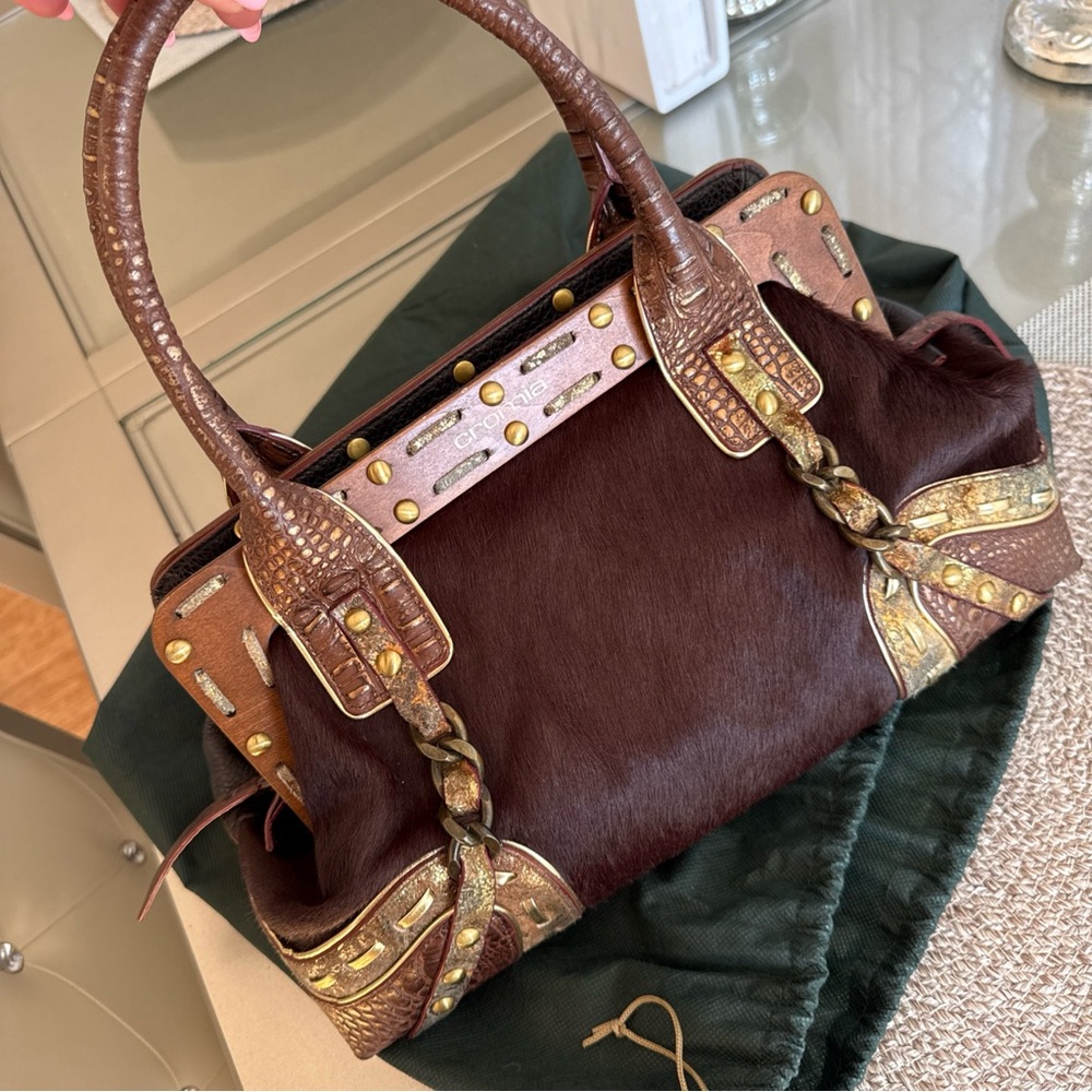 CROMIA ITALY  DOCTOR SHAPE SATCHEL Brown and Gold Women's Handbag